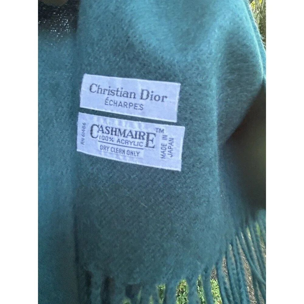 Christian Dior Esharpes Cashmaire Scarf Teal Fringe Preppy Heritage Soft Japan